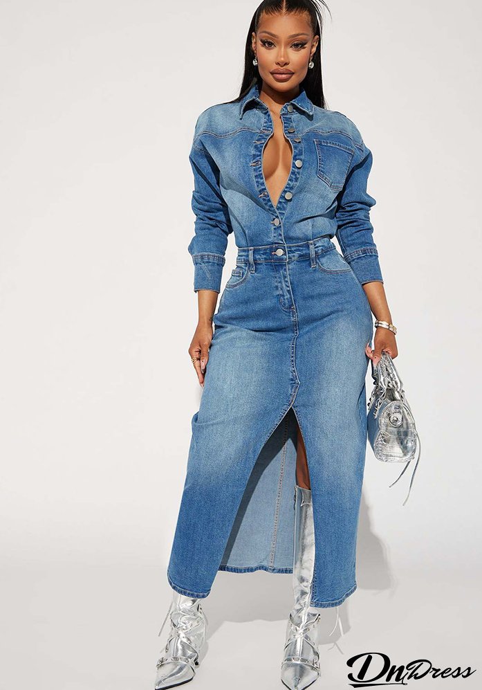 Women Long Sleeve Denim Dress