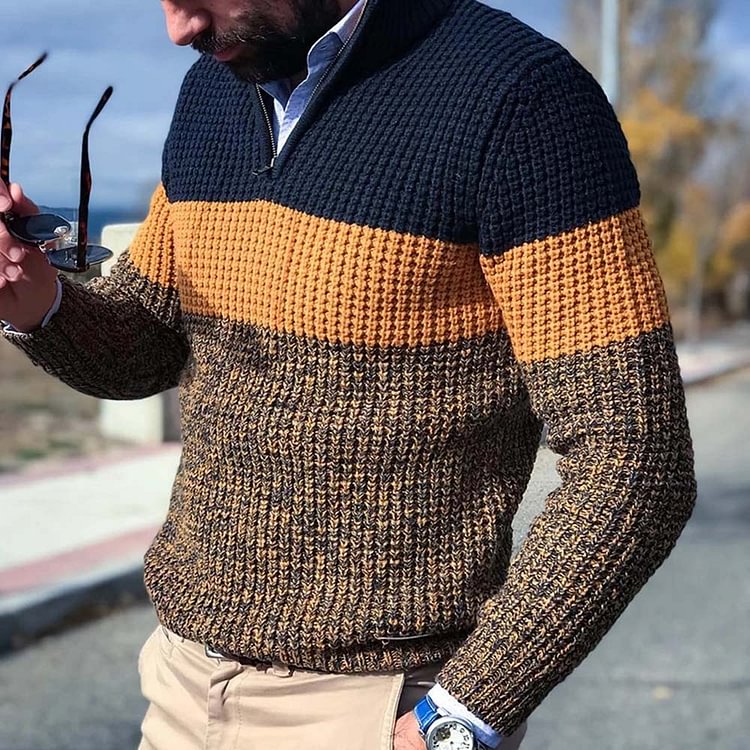 Color Block Standard Casual Men's Sweater