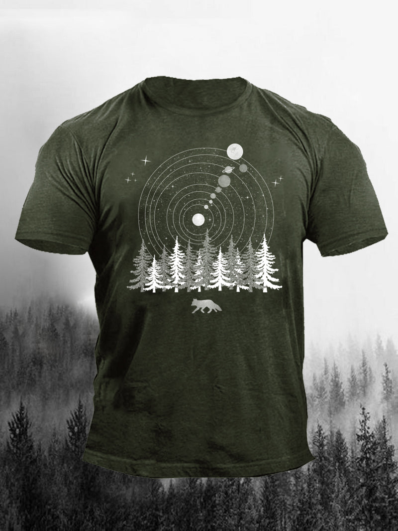 Men's Solar System Forest Fox Short-Sleeved Shirt