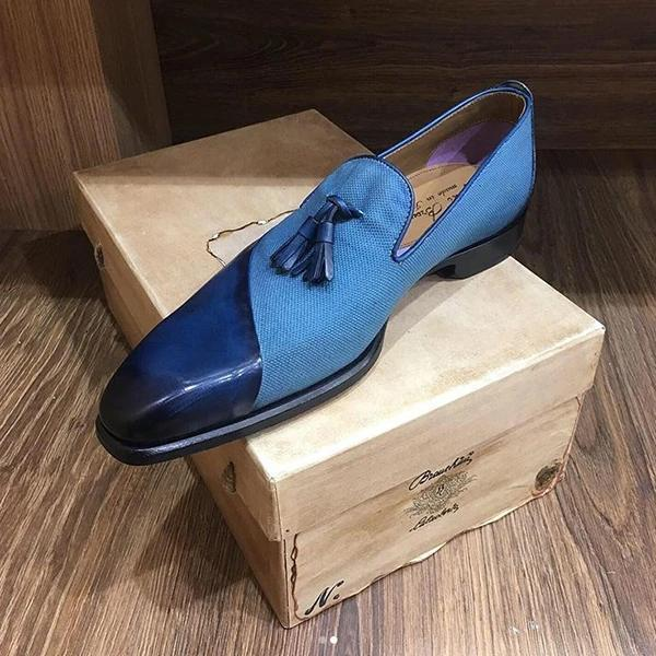 Italy Handmade Men's Leather/Canvas Loafers