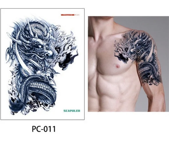 Large size temporary tattoo on chest body arm shoulder cool fake tattoos water transfer tattoo for men big 32*24cm tatto sticker