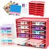 (US Local)12 Grids Diamond Painting Organization Set with Point Drill Trays (Red 1)