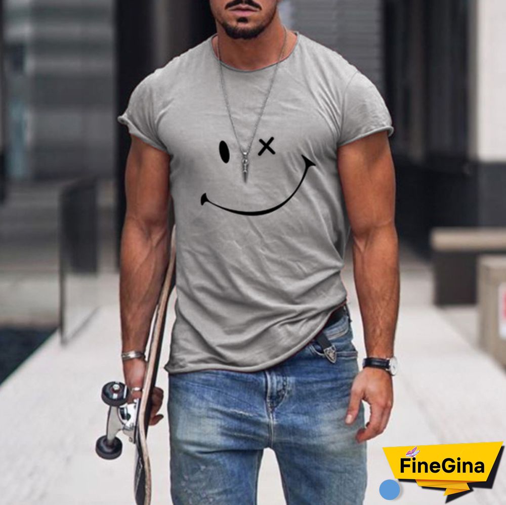 Mens Smile Round Neck Short Sleeve T-Shirt
