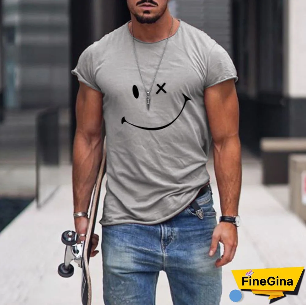 Mens Smile Round Neck Short Sleeve T-Shirt
