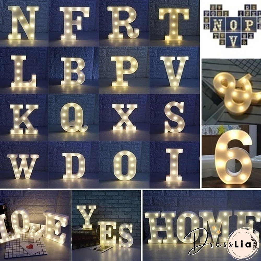 26 Letter LED Lights Luminous Number 0-9Lamp Wedding Birthday Christmas Decoration Decoration Battery Night Light Party Bedroom