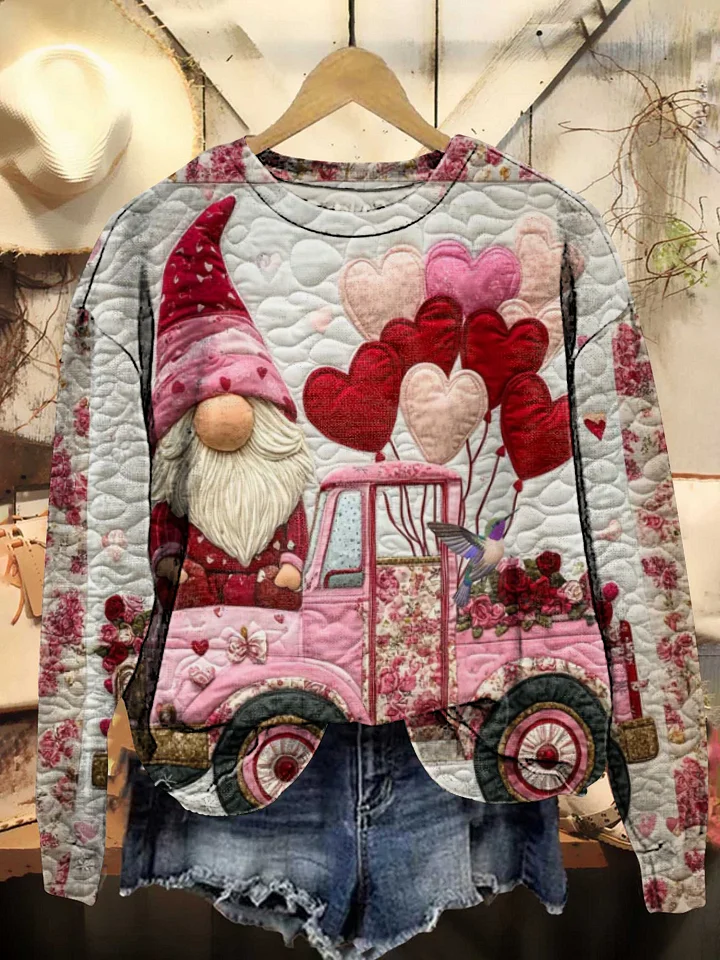 Valentine's Day Heart Gnome Trucker Crewneck Sweatshirt