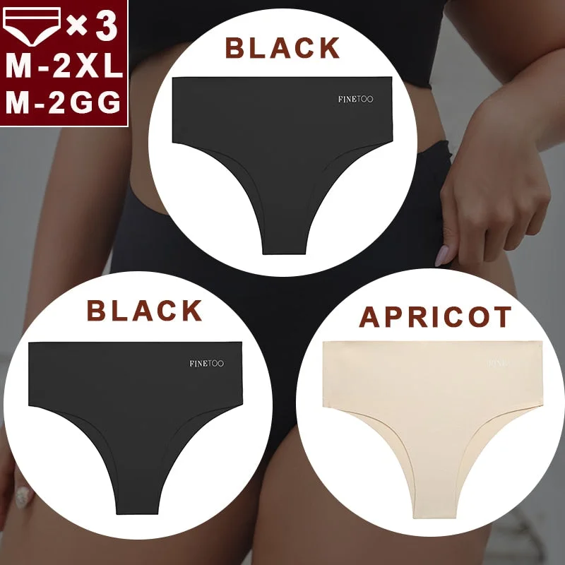 FINETOO 3PCS/Set Women Seamless Underwear Panties Ice Silk Lingerie Female Briefs Plus Size M-2XL Sexy Girls Breathable Pantys