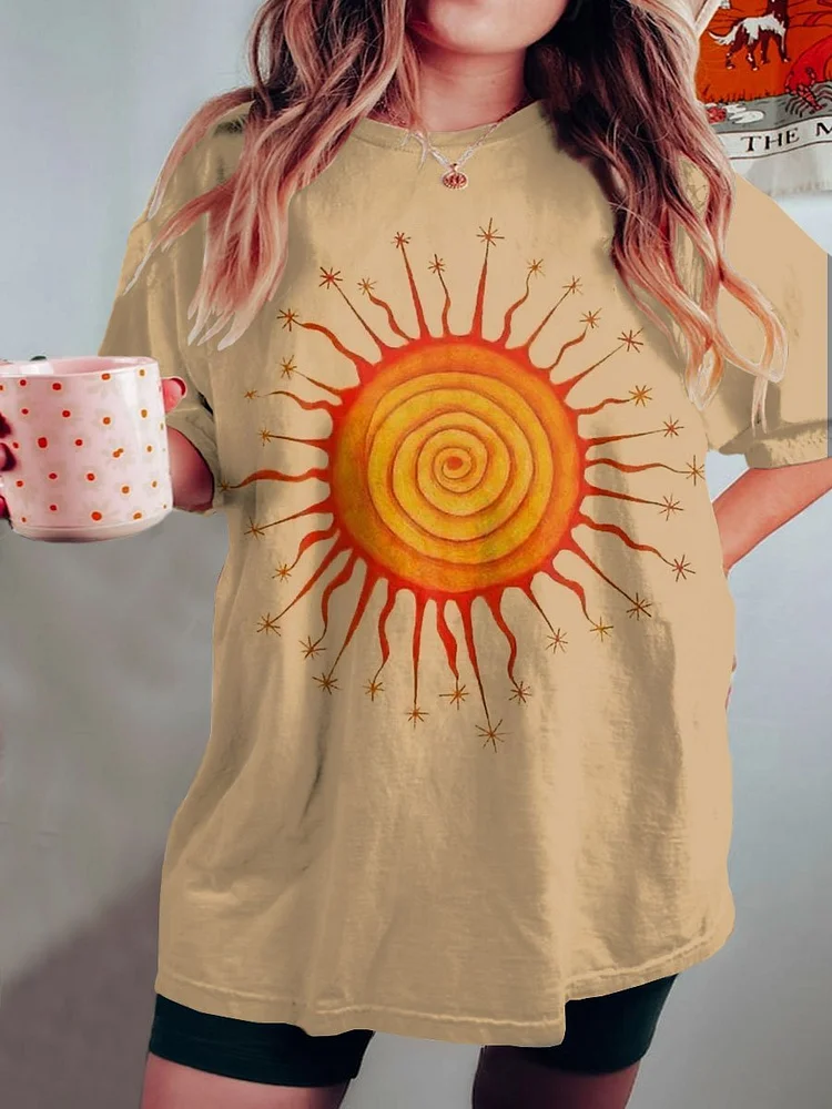 Women's Sun Art Print Crew Neck Causl Shirt