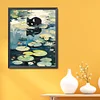 Black Cat On Lotus Leaf - 11CT Stamped Cross Stitch 40*50cm/15.75*19.69in