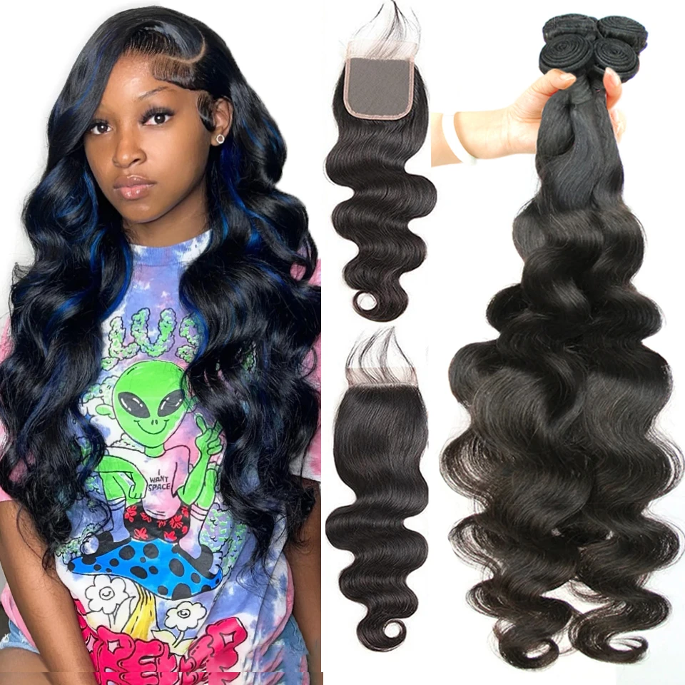 12A 4PCS + 5X5 HD Lace Closure Body Wave 100% Human Hair Extension With Lace Closure