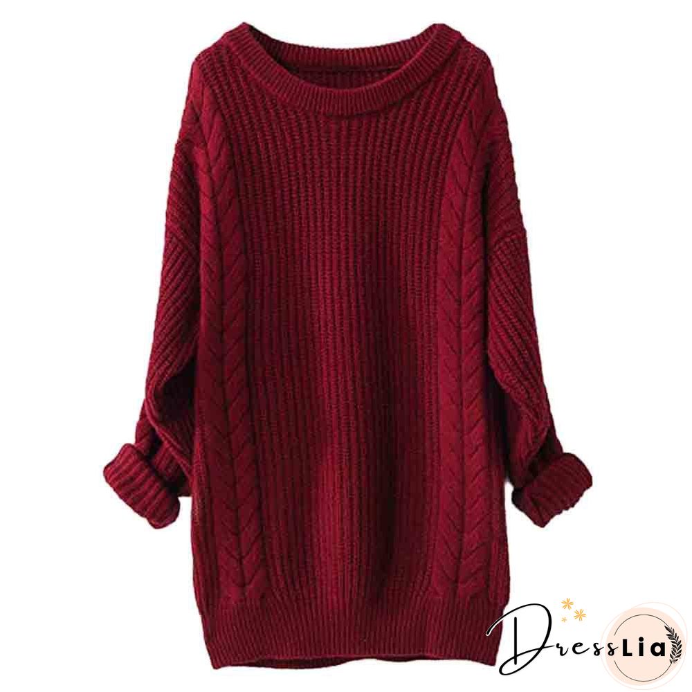 Big Collar Long Sleeve Hemp Pattern Pullover Sweater