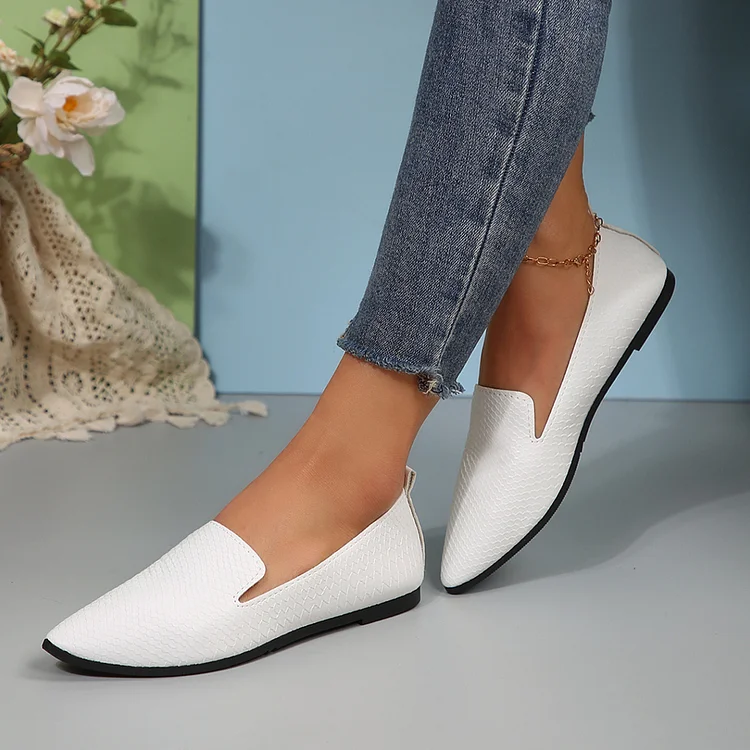 Snake Print Solid Color Pointed Toe Casual Slip On Flats