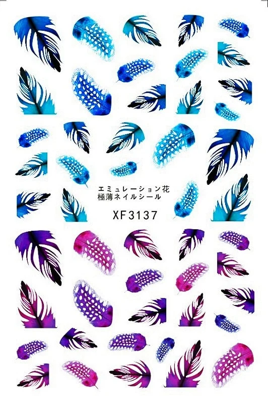 Beautiful Feather Nail Sticker Design Decals Nail Art Manicure Sticker Back Glue Adhesive Decoration Sticker for Nails Charm