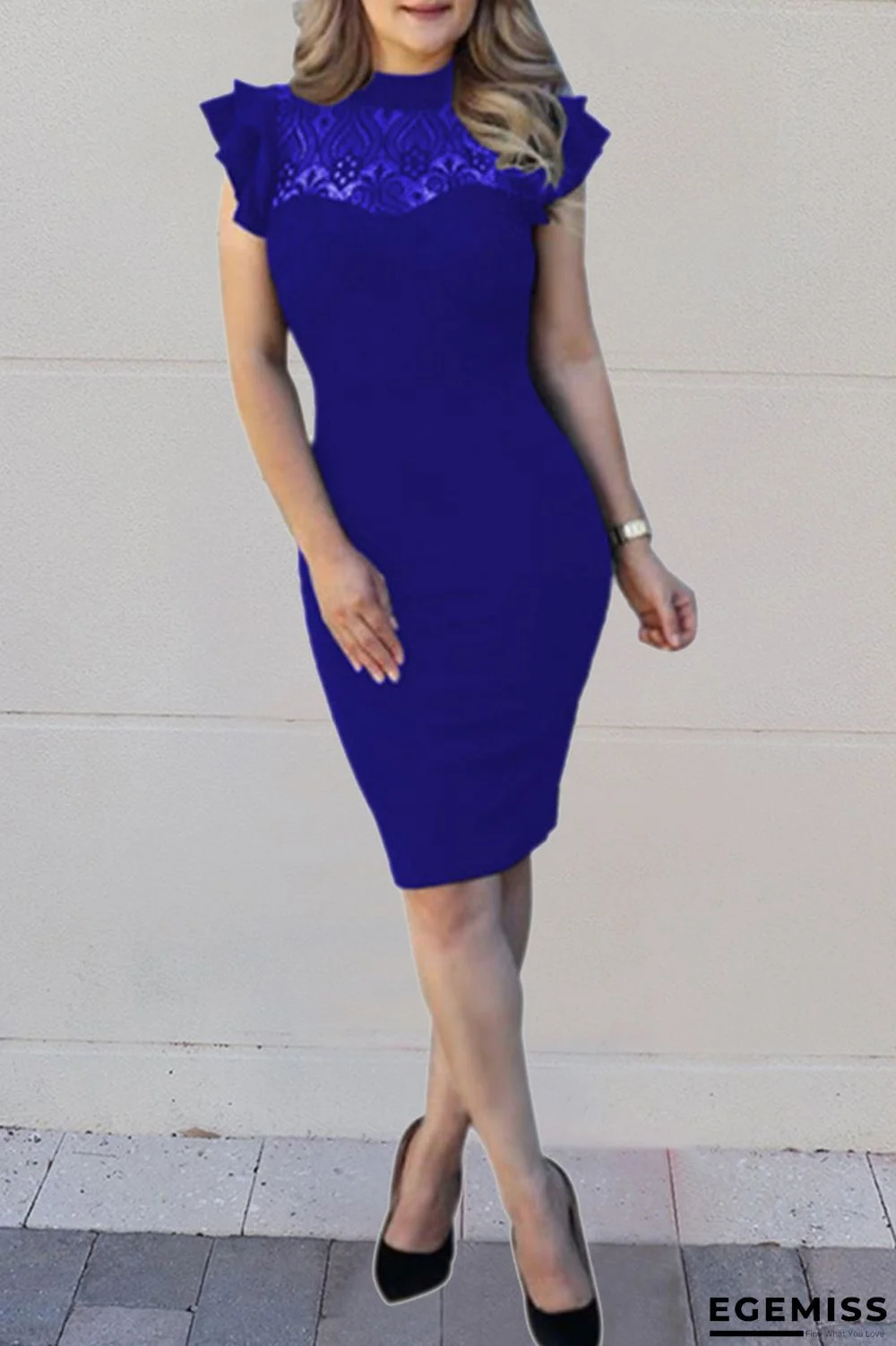 Royal blue Fashion Mesh Solid Dress | EGEMISS