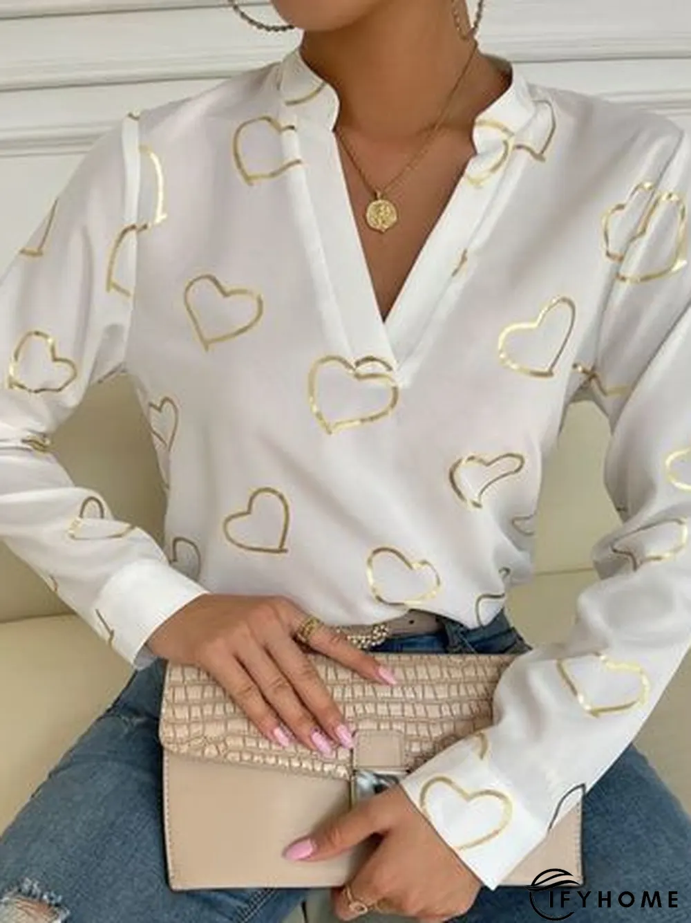 Heart/Cordate Casual V Neck Top | IFYHOME