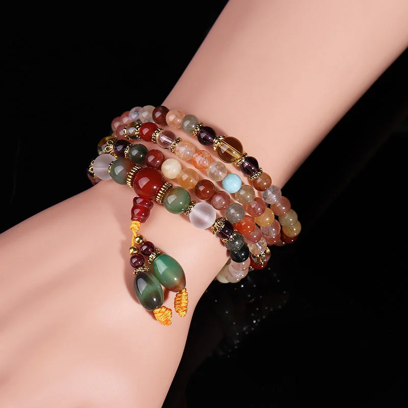 108 Agate Fu Lu Shou Colorful Healing Mala Bracelet