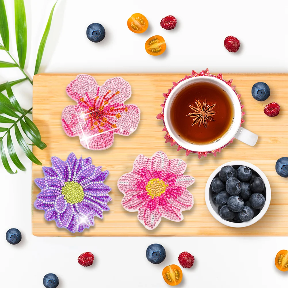 6pcs DIY Flower Anti Slip Coasters Stackable Creative for Tabletop Protection