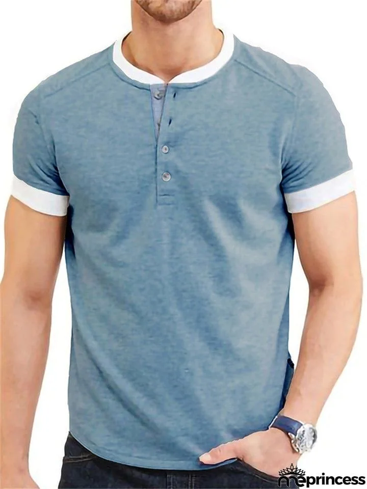 Summer Daily Wear Comfy Short Sleeve Contrasting Slim T-shirts For Men