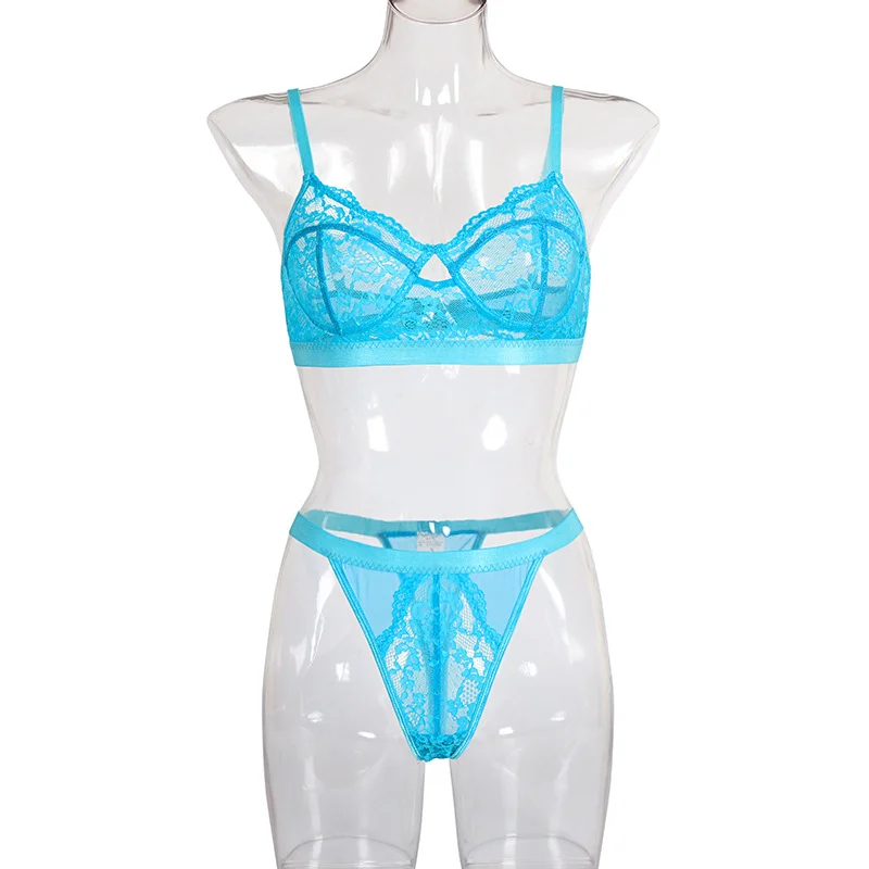 Billionm Sensual Women Sexy Underwear Set See Through Lace Floral Lingerie Transparent Pink Bra Briefs Femme Lenceria Bralette Underpants