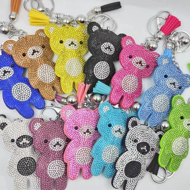 5 Pieces Cute Bear Flannel Diamond Women's Keychain
