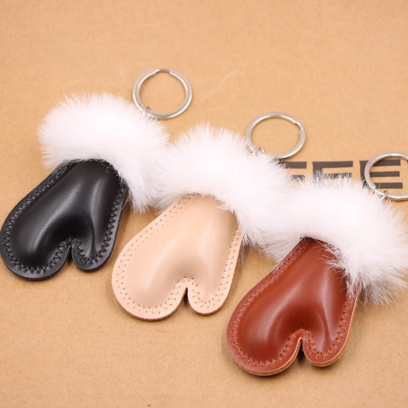 1 Piece Fashion Gloves Pu Leather Plush Bag Pendant Keychain