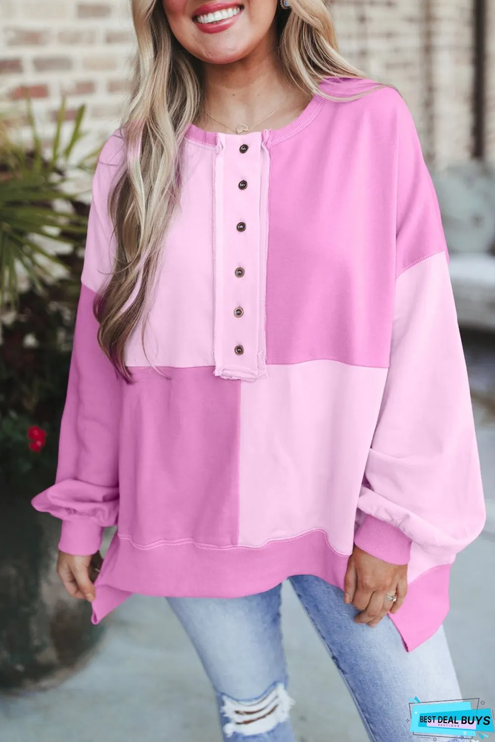 Henley High Low Oversize Sweatshirt