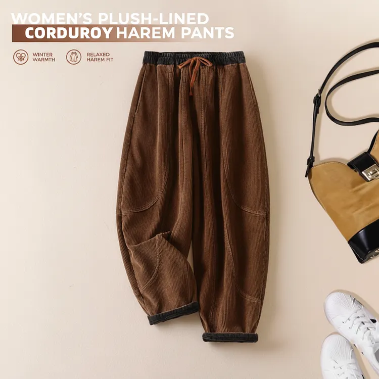 37Necklaces Women's Winter Warm Plush-Lined Corduroy Harem Pants