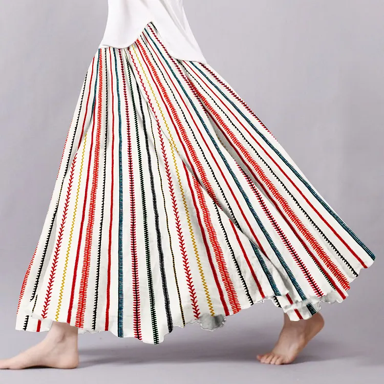 Vintage Bohemian Colorful Striped Cozy Linen Skirt