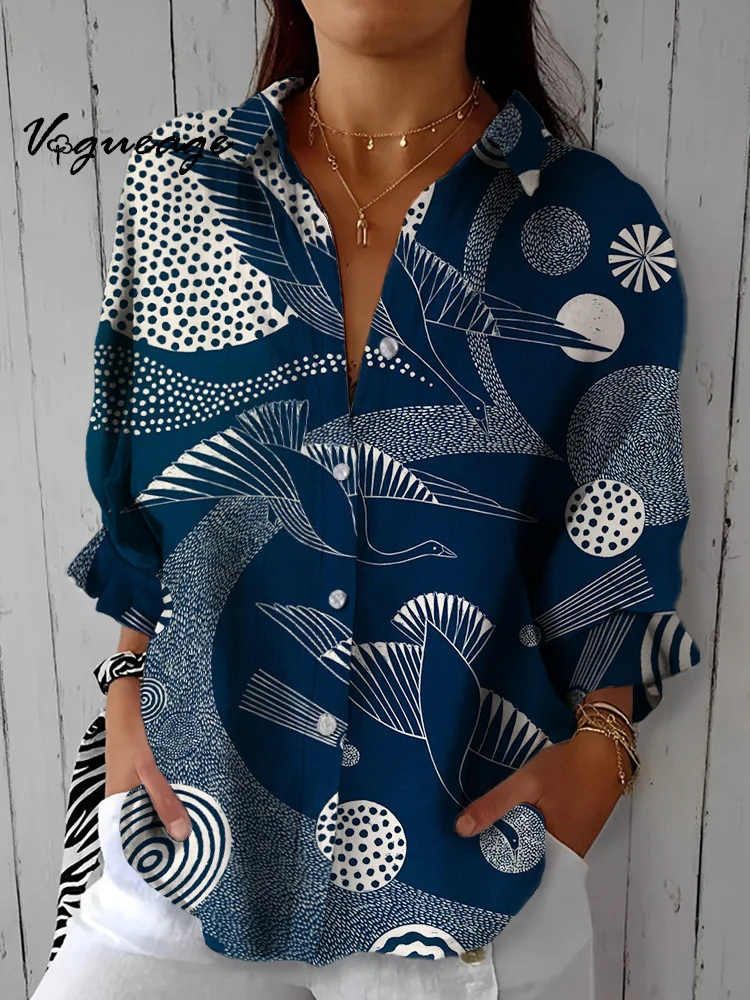 Fashionable Simple And Interesting Patterns Printed Cotton And Linen Shirt
