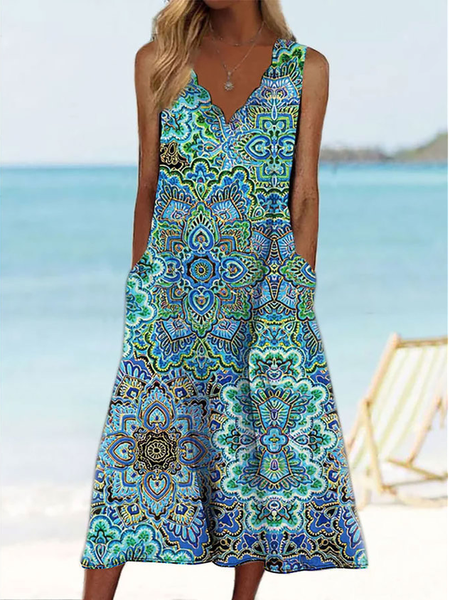 LILYADRESS V Neck Tribal Printed Vacation Beach  Midi Dresses