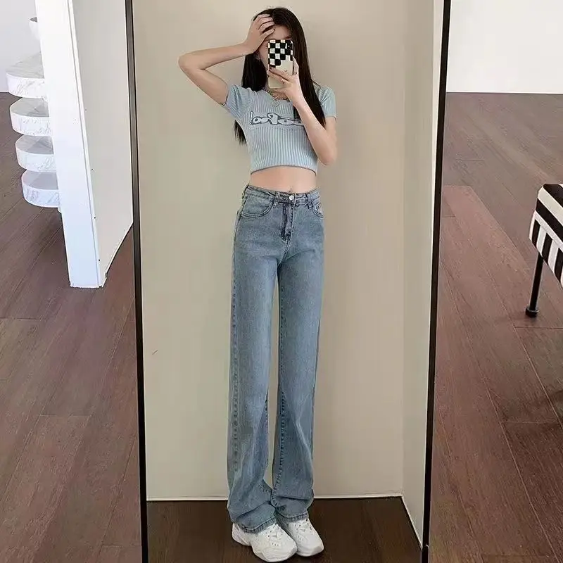 Playbrixx costumes for adult women High-waisted Jeans Women's Loose-fit Vintage Slimming Straight-leg Bell Bottoms Versatile Pants For Students Women Pants