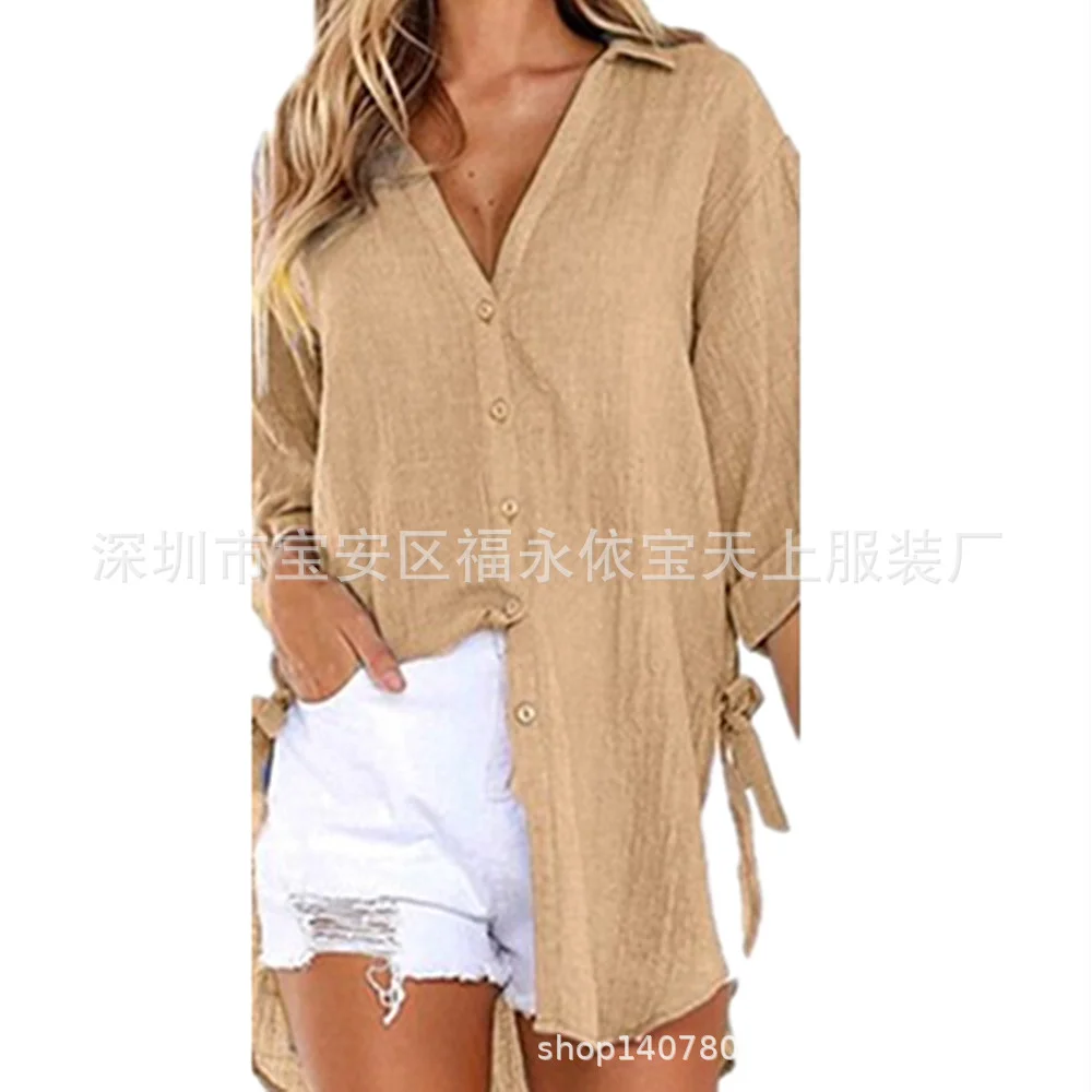 Wongn Wongn / Summer 2024 Women's New Linen Cotton Linen Shirt Irregular Cardigan Women