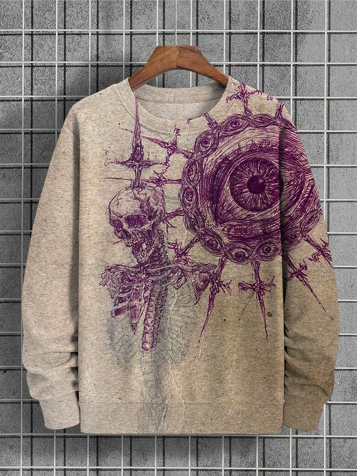 Men's Vintage Devil Eyes And Skull Painting Print Sweatshirt