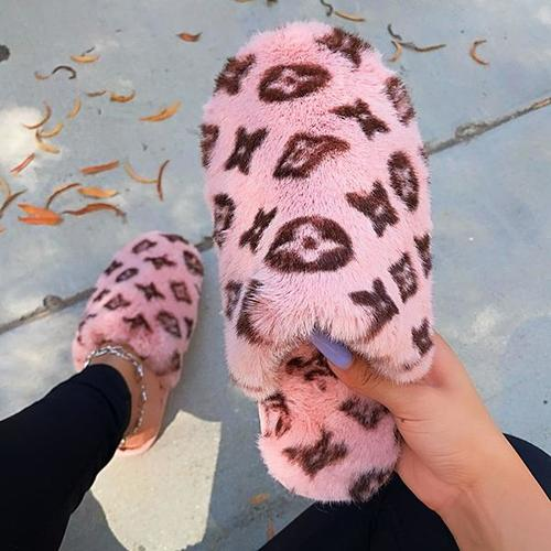 Plush Print Slippers