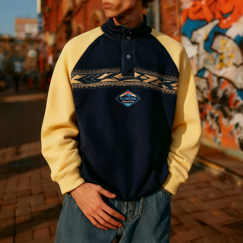 Stylish Half-Zip Pullover with Colorful Tribal Design for Men