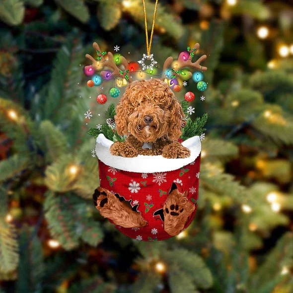Labradoodle In Snow Pocket Christmas Ornament.