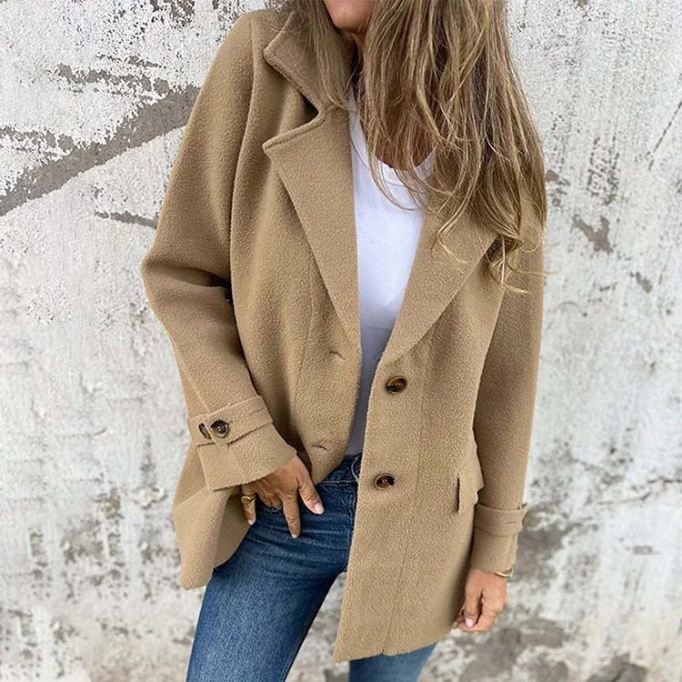 Elegant Soft Solid Color Lapel Buttons Jacket