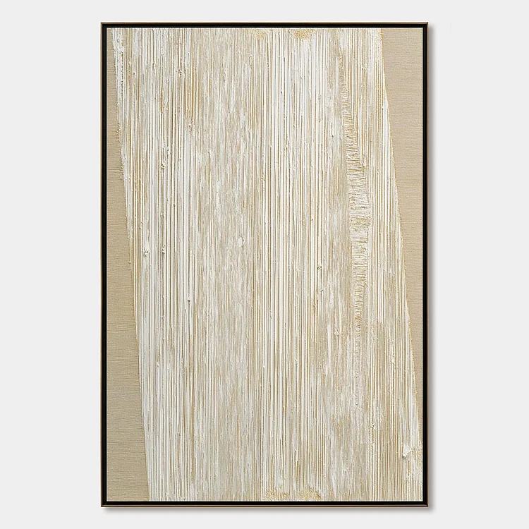 LINEAR CALM: Textured Minimalist Abstract Painting in Beige（Canvas painting）