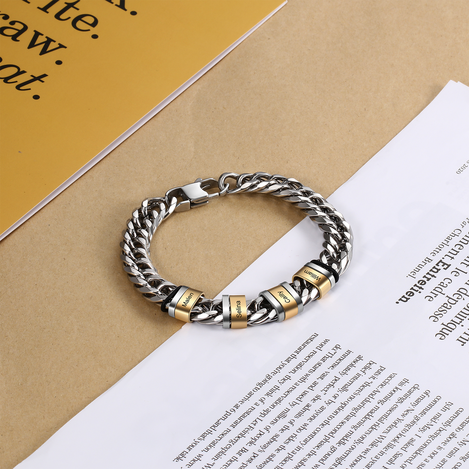 Personalised Cuban Chain Bracelet Custom 4 Names Beads Men's Bracelet-Jessemade AU