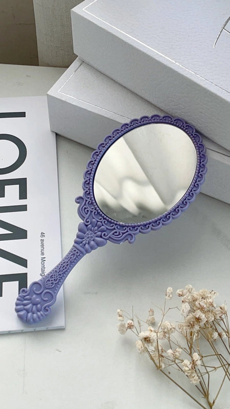 Handheld Makeup Mirror European Lace Small Portable Plastic Handle Advertising Small Mirror Factory