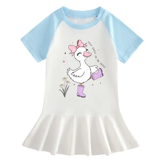 【18M-9Y】"Silly Goose On The Loose" Ruffle Dress For Girls