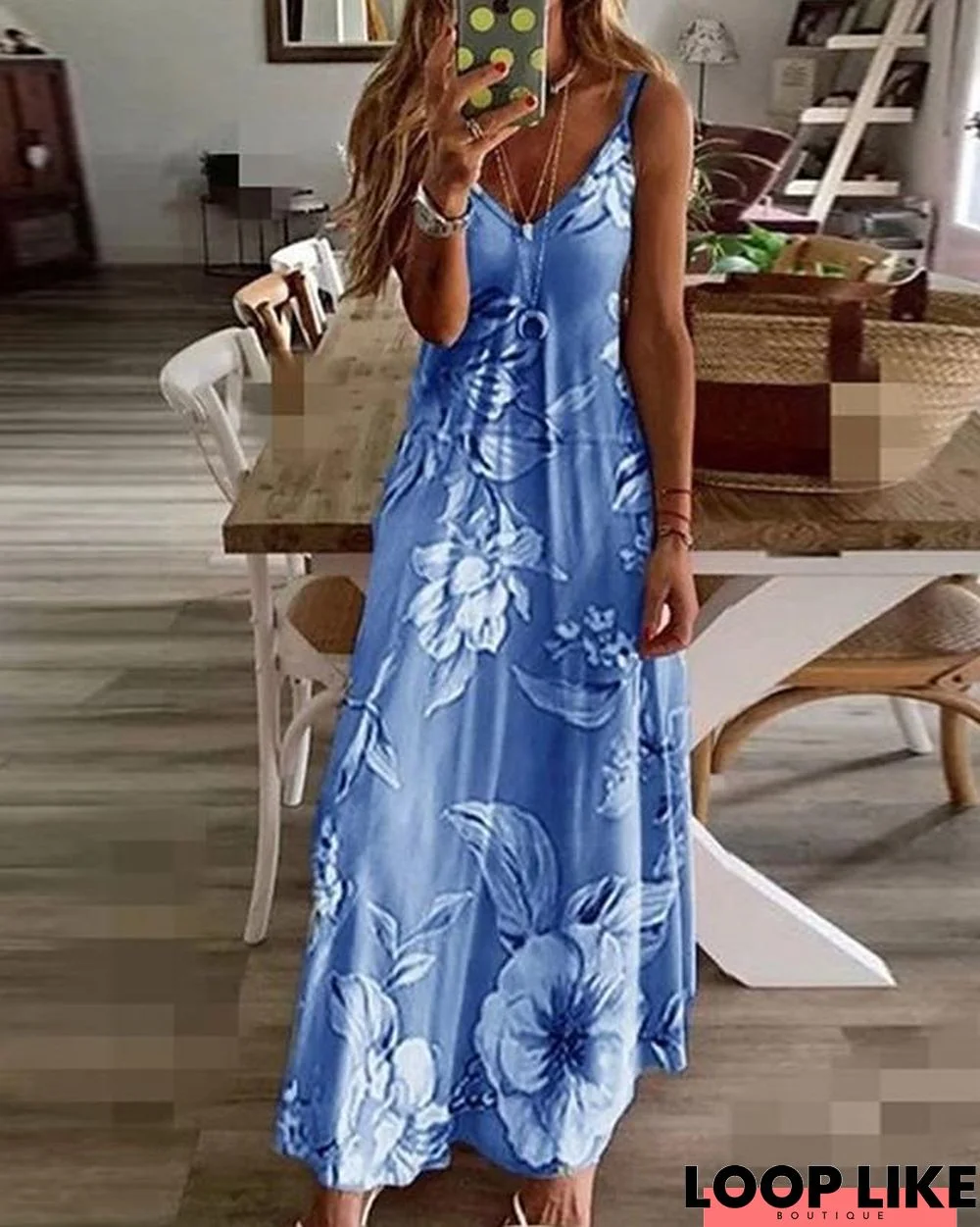 Women's Strap Dress Maxi Long Dress Sleeveless Geometric Print Spring & Summer Hot Elegant Streetwear Blue Purple Blushing Pink Fuchsia Green Gray