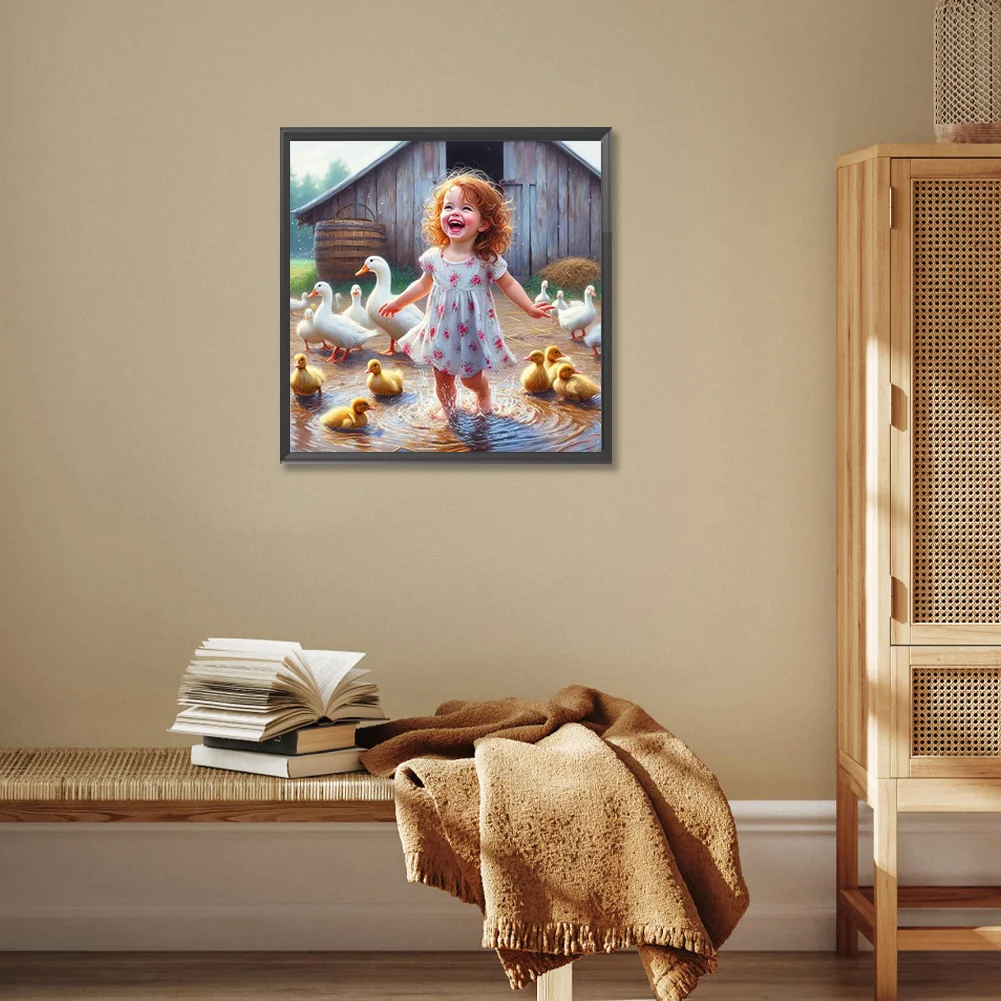 Diamond Painting - Full Round Drill - Farm Duck Girl(Canvas|30*30cm)