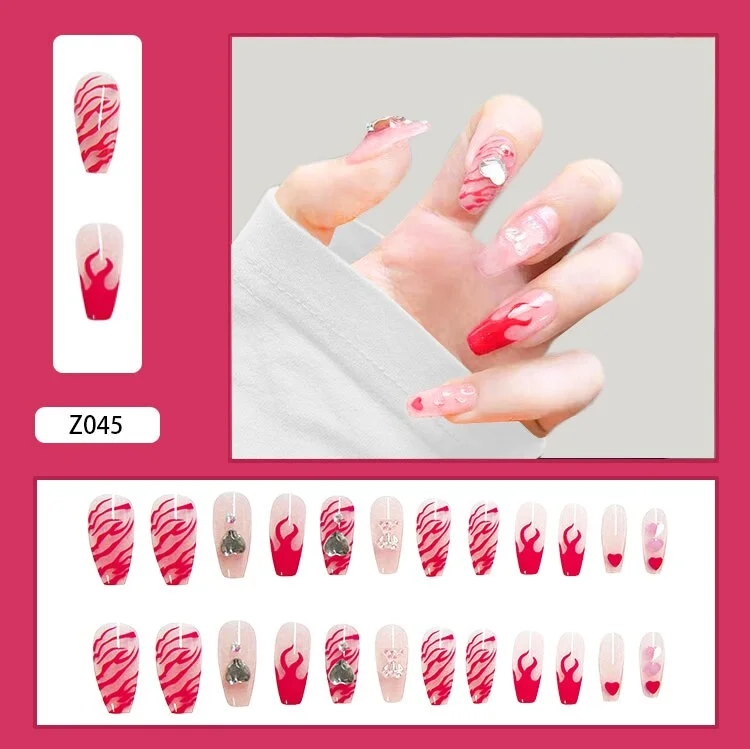Personality Graffiti Flame Sweet Cool Girl False Nail Art Fake Nails With Glue And Sticker 24pcs/box-Nail Inspo