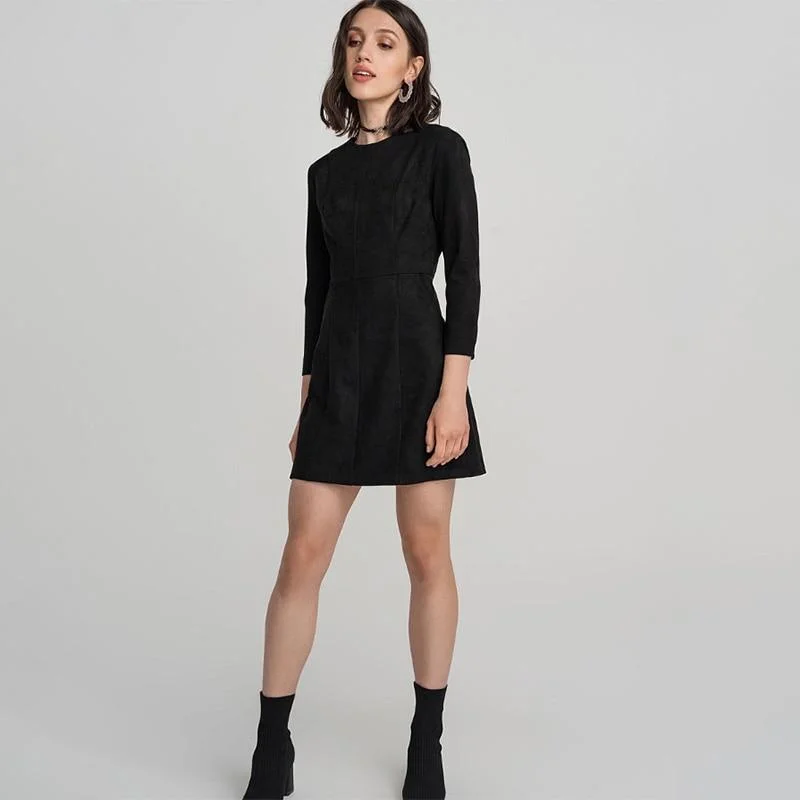 Women Vintage Elegant Velvet A-line Party Dress Three Quarter Sleeve O neck Solid Casual Mini Dress 2019 Winter Fashion Dress