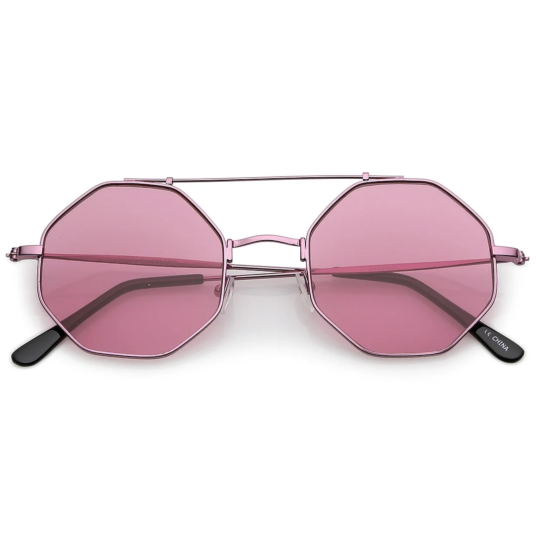 Modern Octagon glasses With Crossbar Colored Flat Lens And Ultra Slim Arms 52mm