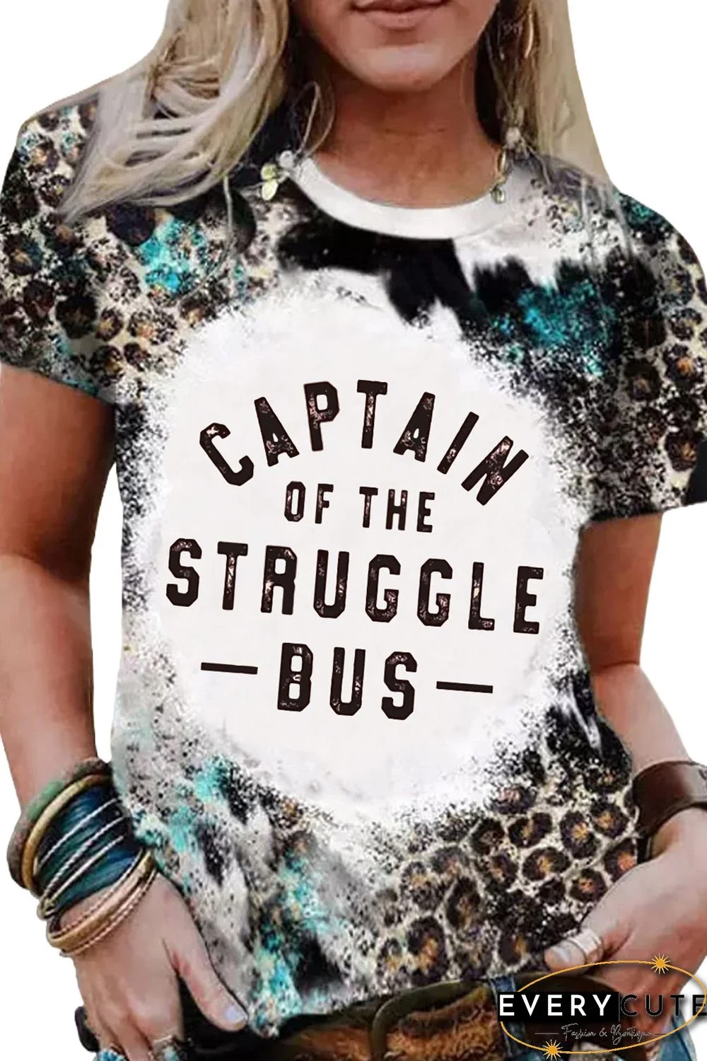 Leopard CAPTAIN OF THE STRUGGLE BUS Bleached Graphic Tee