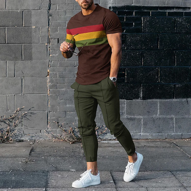 BrosWear Trendy Reggae Vibe Brown Short Sleeve T-Shirt  And Pants Co-Ord