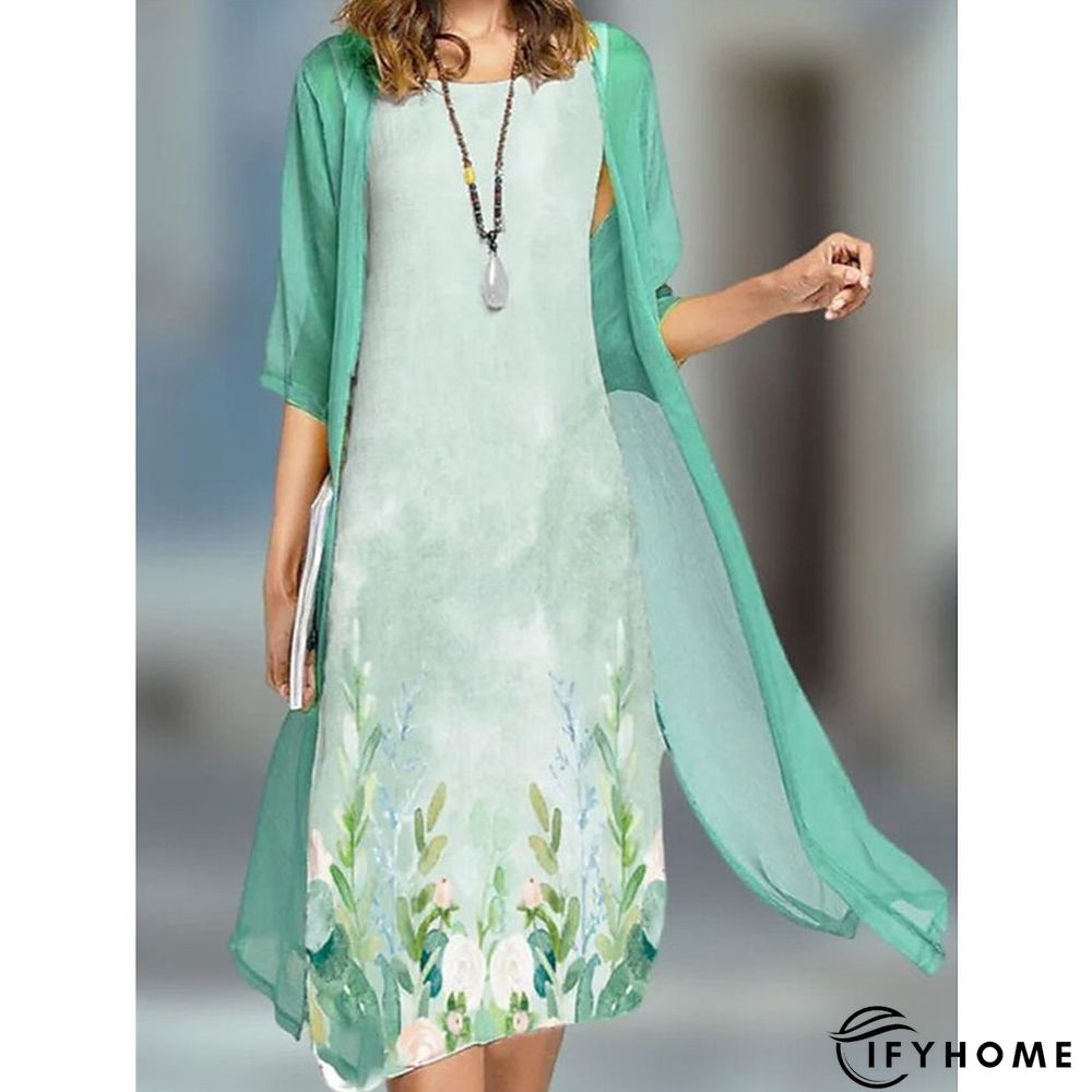 Women's Dress Set Casual Dress Two Piece Dress Outdoor Daily Fashion Casual Print Midi Dress Crew Neck Half Sleeve Leaf Floral Regular Fit Light Green Spring Summer S M L XL XXL | IFYHOME