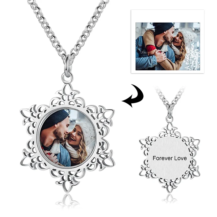Custom Picture Necklace Snowflake Pendant with Engraving Personalized Gift, Personalized Necklace with Picture